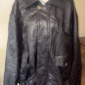 VTG Mens‎ XL Napoline Leather Bomber Jacket Coat Patchwork Leather